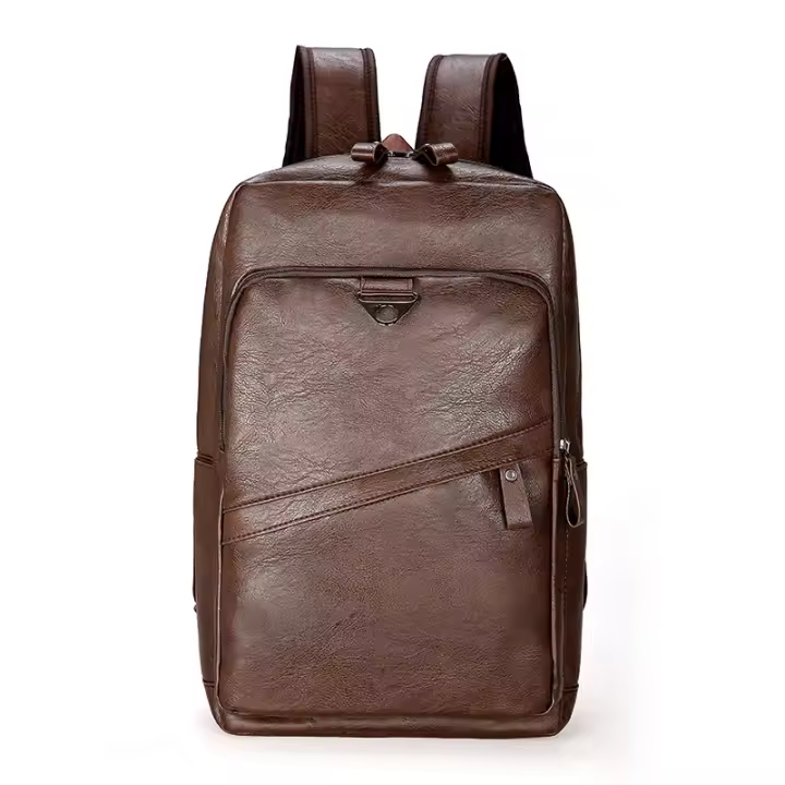 Mochila Grande Para Laptop De Cuero PU Hombre Mochila Casual Para Adolescentes Y Niños Con Múltiples Bolsillos Y Cierre De Cremallera - 1