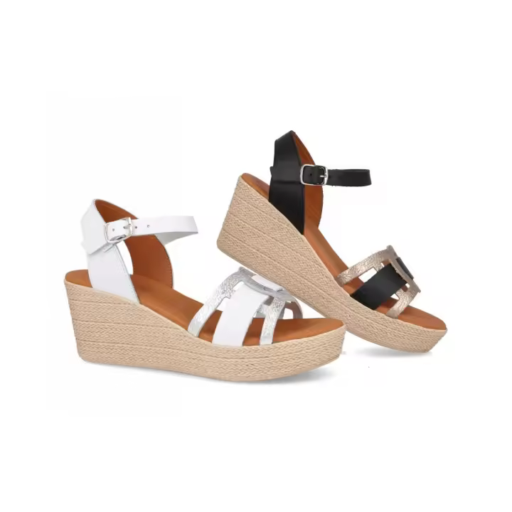 5546 - DIGO DIGO SANDALIAS DE CUÑA   COLORES : NEGRO , BLANCO  TALLAS : 35 AL 41  CORTE EXTERIOR : PIEL  FORRO INTERIOR : PIEL  PLANTILLA : PIEL / GEL  ALTURA TACÓN / CUÑA : 7 CM.  PISO : SINTÉTICO - 1