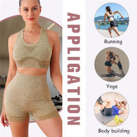 Conjunto De Yoga Para Mujer 2PCS Sin Costuras Top De Manga Larga Y Leggings De Cintura Alta Deporte Fitness Gimnasio Ropa Deportiva Transpirable Y Cómoda - details 1