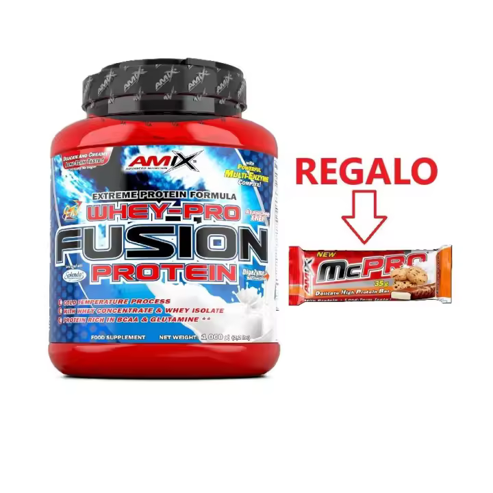 Amix Nutrition proteinas WHEY-PRO FUSION SABOR CHOCOLATE 1KG + BARRITA PROTEICA REGALO - Proteína de alta calidad para la masa muscular libre de grasa, absorción óptima y excelente sabor - 1