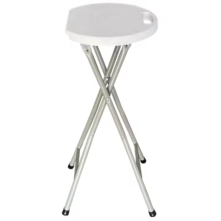 Acomoda Textil – Taburete Alto de Coctel Portátil para Jardín, Terraza y Patio. Asiento Plegable de Interior y Exterior Resistente y Duradero, Color Blanco 32,5x29x70 cm. - 1