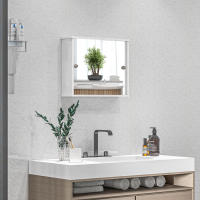 kleankin Armario con Espejo de Baño Mueble Colgante para Baño con Estante Ajustable y Puerta Corredera Doble para Dormitorio 55x15x45 cm Blanco Brillante - details 1