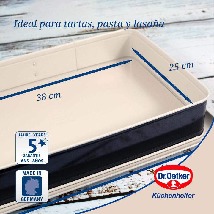 Dr. Oetker Molde Desmontable Rectangular con Base Antigoteo, Acero Reforzado con Cerámica, Antiadherente y Resistente hasta 230ºC, 42x29x7cm, Antifugas, Color Crema y Gris, 38x25x7 cm, 1 ud.