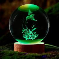 Lámpara De Noche USB Pequeña Con Bola De Cristal De Bird 3D Y Base De Madera Colorida Decoración Para El Hogar Regalo Para Mujer Padres Amigos Luz Atmosférica Redonda - details 0