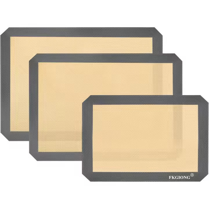 Tapetes de silicona para hornear - Juego de 3 tapetes grandes antiadherentes - Tapetes reutilizables extra gruesos para hornear galletas, pasteles, pan, bollos y fondant (grises) - 1