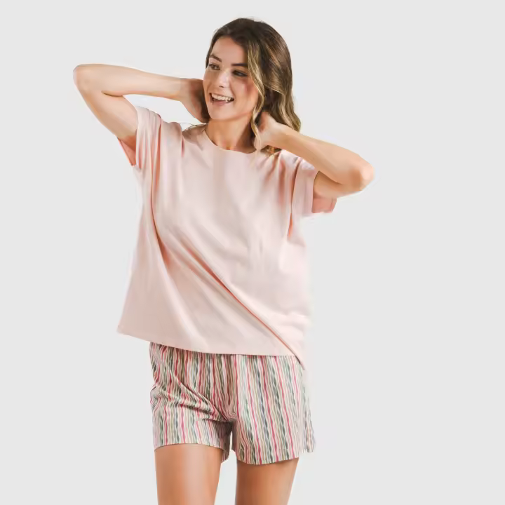 Tramas+ Pijama Mujer Verano, Pijama Corto Mujer de Camiseta Manga Fluida o Sin Mangas  y Pantalón Corto con Cintura Ajustable, Conjunto de Verano para Mujer - 1