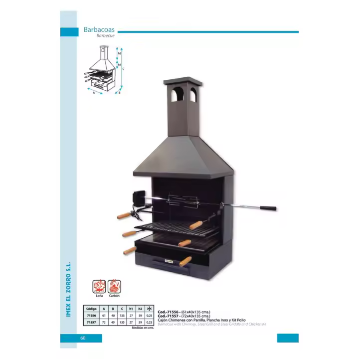Cajón Chimenea c/Parrilla, Plancha y Kit 72x40x135 cms. - 1