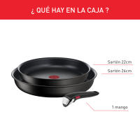 Tefal Ingenio Unlimited Set 3 Piezas 22/26 cm + 1 mango extraíble, Apilable, Revestimiento antiadherente, Mango extraíble, L7639143 - details 0