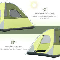 Outsunny Tienda de Campaña Familiar 3 Personas Tienda de Camping UPF 30+ Impermeable hasta 1500 mm con Doble Capa Bolsillos y Bolsa de Transporte 300x300x185 cm Gris y Amarillo - details 4