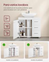 Mueble bajo lavabo para baño blanco, 3 cajones, 2 compartimentos, apto para lavabos de pie, con pedestal - details 4