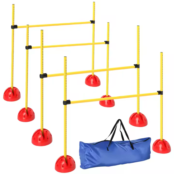 PawHut Kit de equipo de agilidad para perros, kit de agilidad para perros con 4 vallas de salto de altura ajustable, bolsa de transporte, fácil montaje, equipo de agilidad para perros portátil, amarillo y naranja - 1
