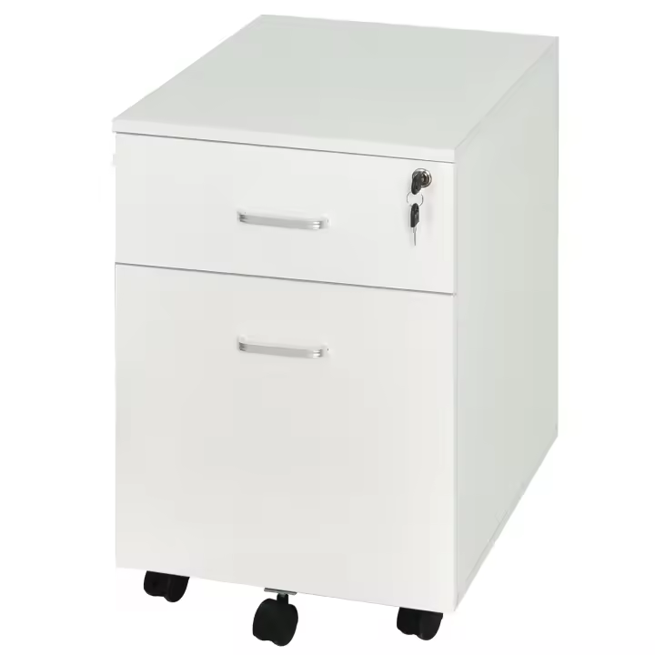Vinsetto Cajonera de Oficina con 2 Cajones Espacio para Documentos en Tamaño A4 5 Ruedas Cerradura y Frenos 40x49x58 cm Blanco - 1