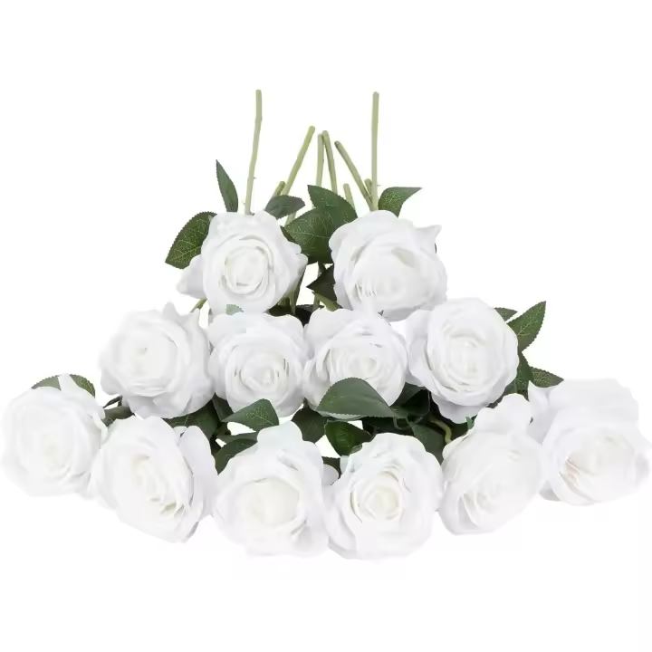 12 Rosas Amarillas Artificiales Ramas Largas Realistas para Bodas, Jardín, Decoración de Hoteles - 1