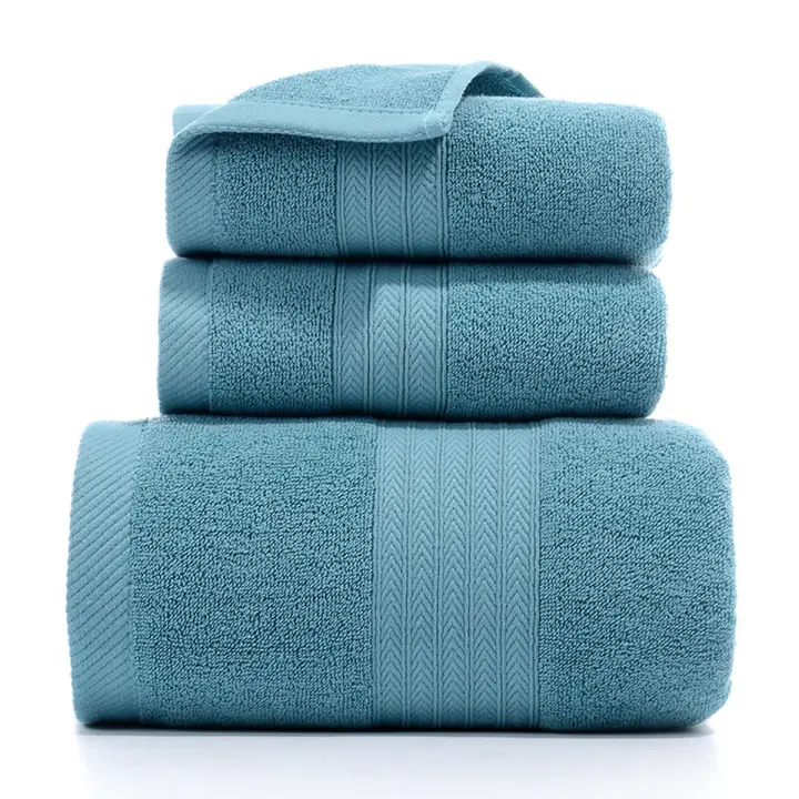 3 juegos de toallas de baño, paño absorbente de algodón suave - 1