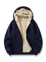 Chaqueta De Lana De Oveja Invierno Con Cierre De Cremallera Y Capucha Chaqueta De Manga Larga Suave Y Cálida Para Hombres Negro Casual Deportivo - details 2