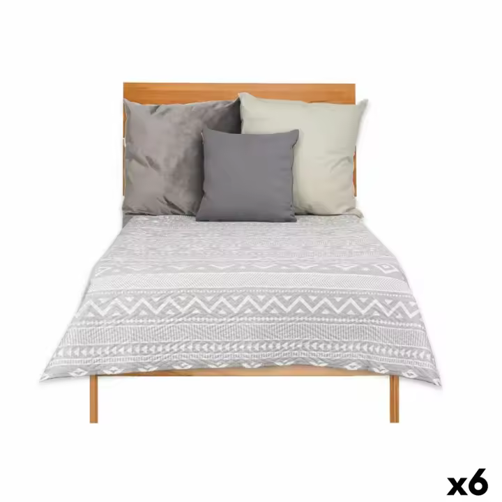 Colcha Reversible 180 x 260 cm Étnico Blanco Gris (6 Unidades) - 1