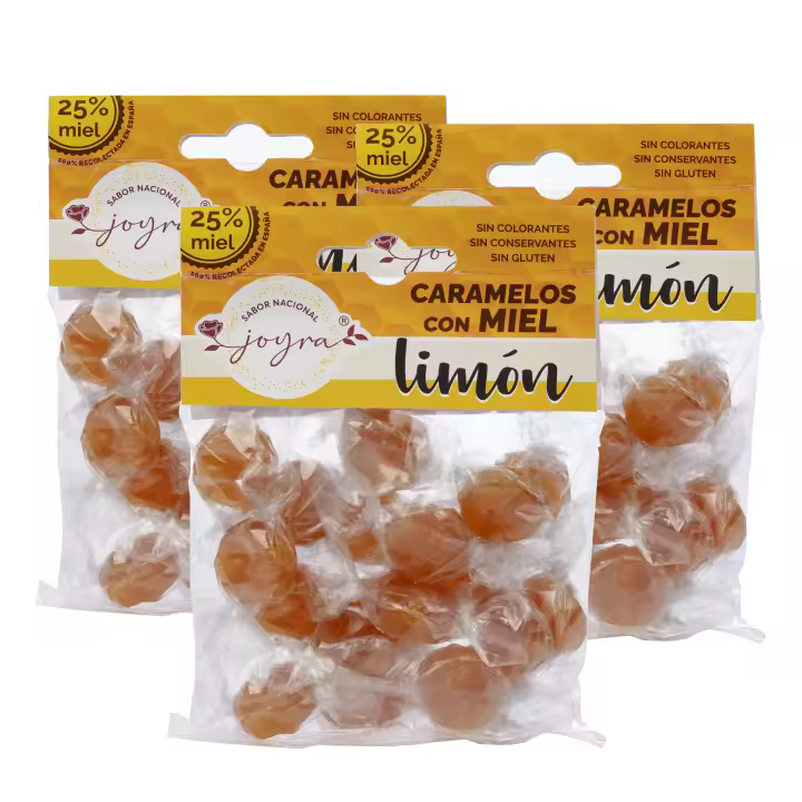 ARTE SABOR Pack de 3 paquetes de Caramelos de miel con limón, 100gr. Con un 25% de miel cruda y hechos con ingredientes 100% naturales. 10x5x14 Cm. - 1
