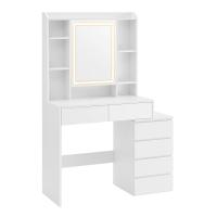 Tocador moderno con luces led ajustables, mesa de maquillaje con espejo, color blanco, compartimentos abiertos y estantes ajustables - details 0