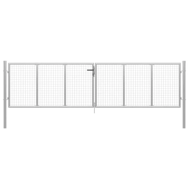 vidaXL Puerta de jardín de acero galvanizado plateado 415x175 cm - 1