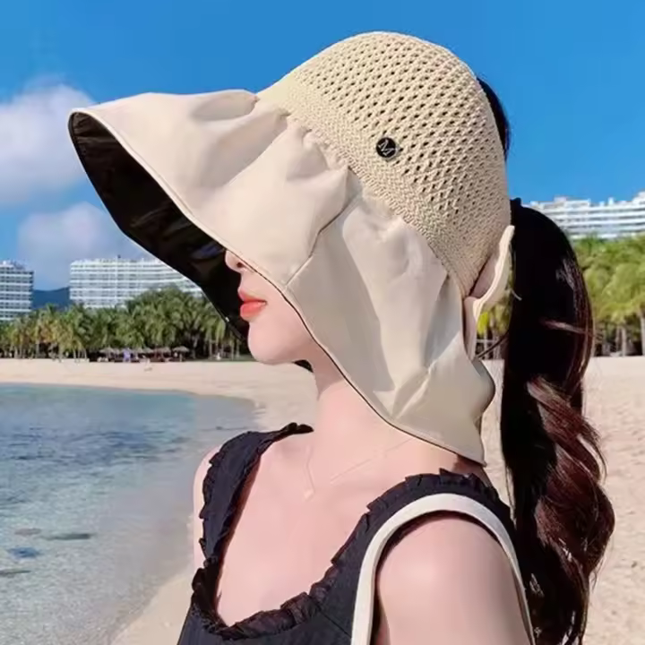 Sombrero De Paja Panamá Para Mujer Verano Protección UV Plegable Amplio Sombrilla De Playa Casual Ajustable Tamaño Free - 1