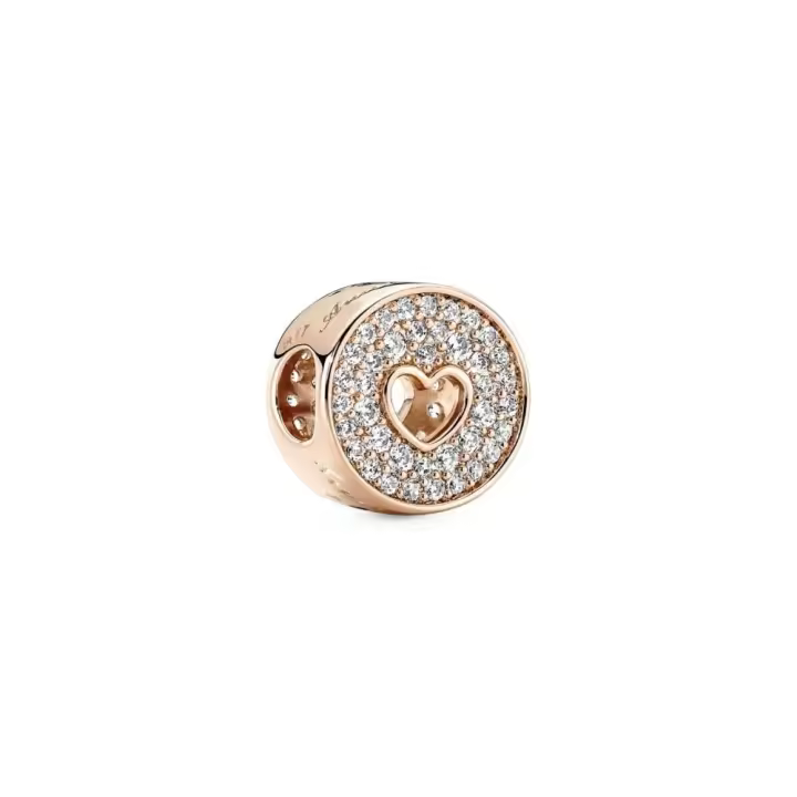 PANDORA Charm Oro Rosa 14k Aniversario Pavé & Corazón con Circonitas Cúbicas Brillantes - 1