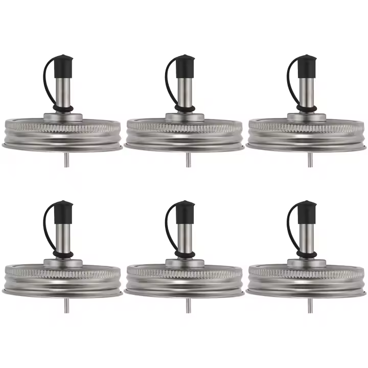6pcs Stainless Steel 70mm Regular Mouth Mason Jar Pour Spout Lids With Plastic Caps For Olive Oil D - 1