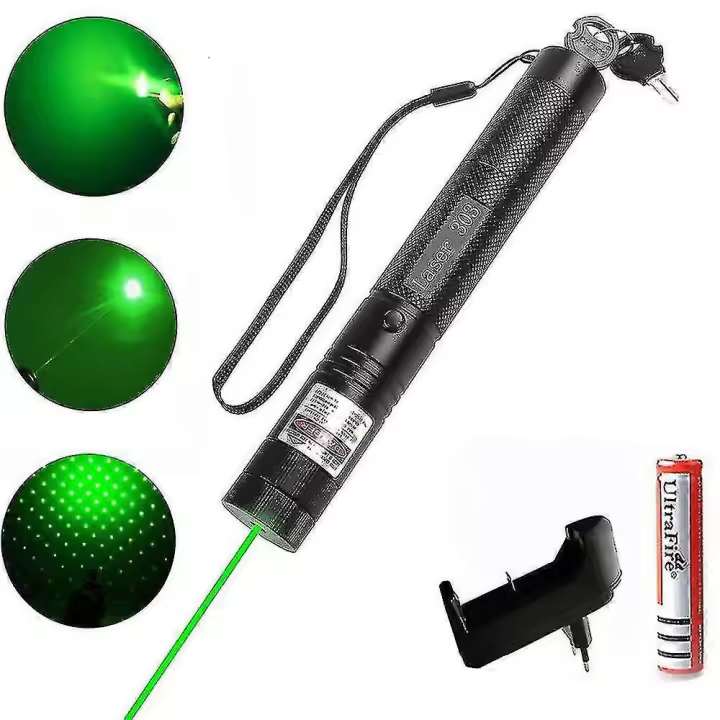 Pointeurs Laser 10000m 532nm Vert Laser Sight Pointeur Laser Haute Puissante Mise Au Point Rglable Laser 303 + Chargeur + 18650 Batterie - 1