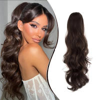 Pony Cola De Caballo Sintética Ondulada Resistente Al Calor Larga Rizada Para Mujeres Big Wave Lazy Bun Grandes Rizos Clip-in Color Puro - details 2