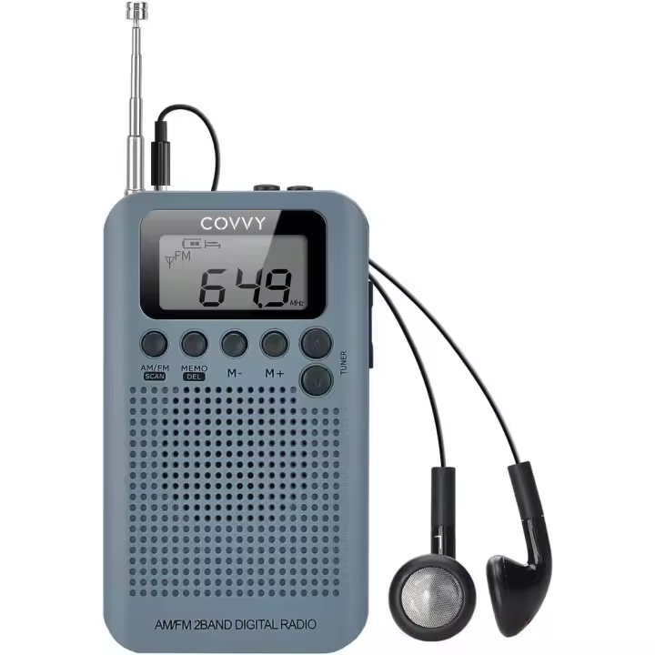 Radio Portátil Pequeña Mini Radio de Bolsillo Am FM Estéreo Sintonización Digital Radio with Altavoz de Sonido Reloj Despertador y Temporizador Auricular - 1