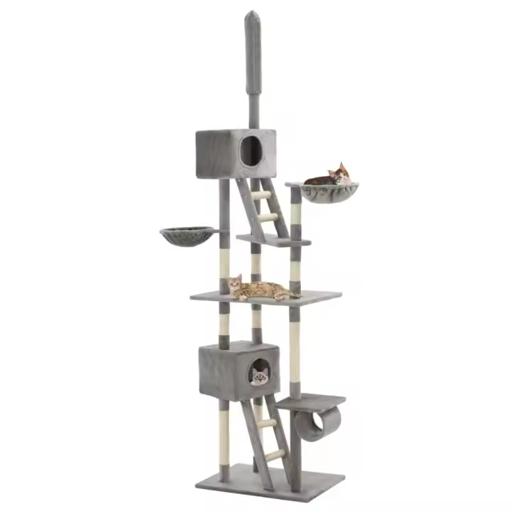 vidaXL Rascador para gatos con poste rascador de sisal 230-260 cm gris - 1