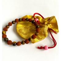 Pulsera Artesania Brazalete Regalo Hombre MujerTibet Bolsita tradicional Nepal Rudraksha y Ojo de Tigre - details 2