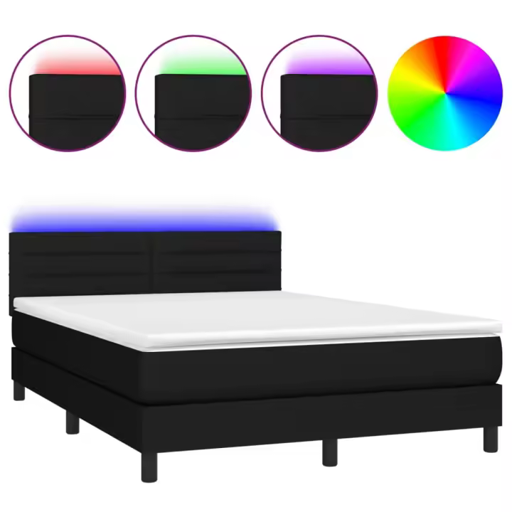 vidaXL Cama box spring colchón y luces LED tela negro 140x200 cm - 1