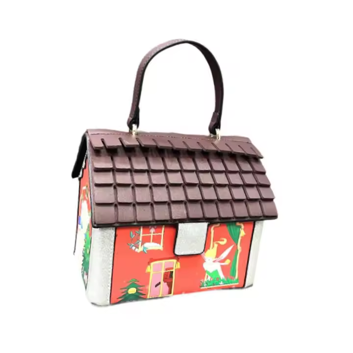 Bolso bandolera con forma de casa para Mujer, Bolso de hombro de Piel, Bolso de mano Moderno, color Rojo - 1