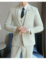 Traje De Tres Piezas Para Hombre De Color Sólido Tendencia Business Con Chaleco Y Pantalones Alta Calidad Conjunto De Moda Para Bodas O Eventos Formales - details 11