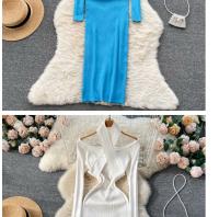 Vestido Largo Elegante De Otoño Invierno Para Mujer Con Cuello Haltera Y Cintura Ajustada Vestido Bodycon Coreano Para Oficina Vestidos De Suéter - details 1