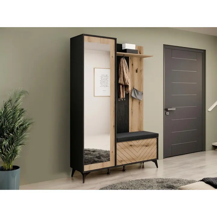 Conjunto de recibidor Lima K109, Muebles ES, Espejo, Aglomerado laminado, 134 x 197 x 39cm - 1