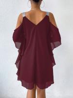 Vestido De Verano Para Mujer 2025 Elegante Con Cuello En V Y Manga Corta Vestido De Chiffon A-Line De Rodilla Casual - details 9