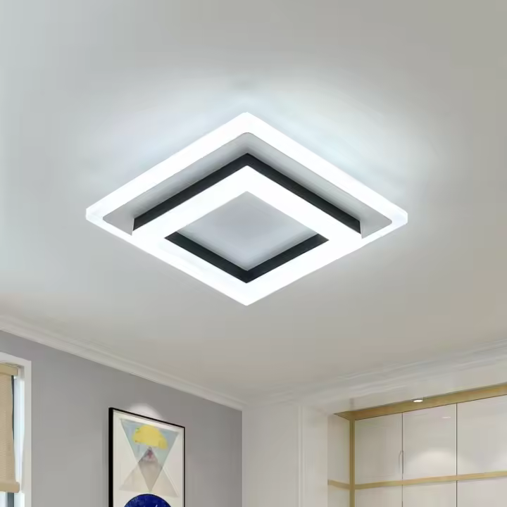 Lámpara de Techo LED 24W Luz de Techo Metálica Moderna Para Baño Dormitorio Pasillo Lámpara LED Cuadrada 6000K Luz Blanca Fría - 1