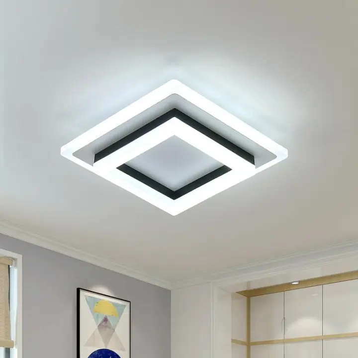 Lámpara de Techo LED 24W Luz de Techo Metálica Moderna Para Baño Dormitorio Pasillo Lámpara LED Cuadrada 6000K Luz Blanca Fría - 1