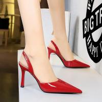 Sandalias De Tacón Alto Para Mujer 9cm Cómodas Elásticas Con Slingback De Cuero Glossy Azul Rojo Verano Fiesta Danza Pumps - details 8