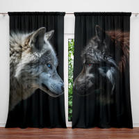 2pcs Cortina De Ventana Estampada En Estilo Lobo Blanco Y Negro Para Decoración Del Hogar Tratamiento De Ventana Para Dormitorio Oficina Y Cocina Material 100% Poliéster - details 3