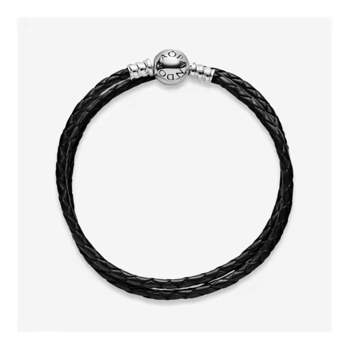 590745CBK-D1 - Pulsera Doble de Cuero Negro Trenzado con Cierre en Plata de Ley - Pandora 590745CBK-D1 590745CBK-D1  Silver PANDORA - 1