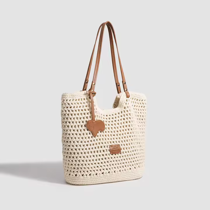Bolso de paja tejido a mano de gran capacidad para mujer, nuevo bolso de hombro para vacaciones en la playa, bolso de mano para uso diario - 1