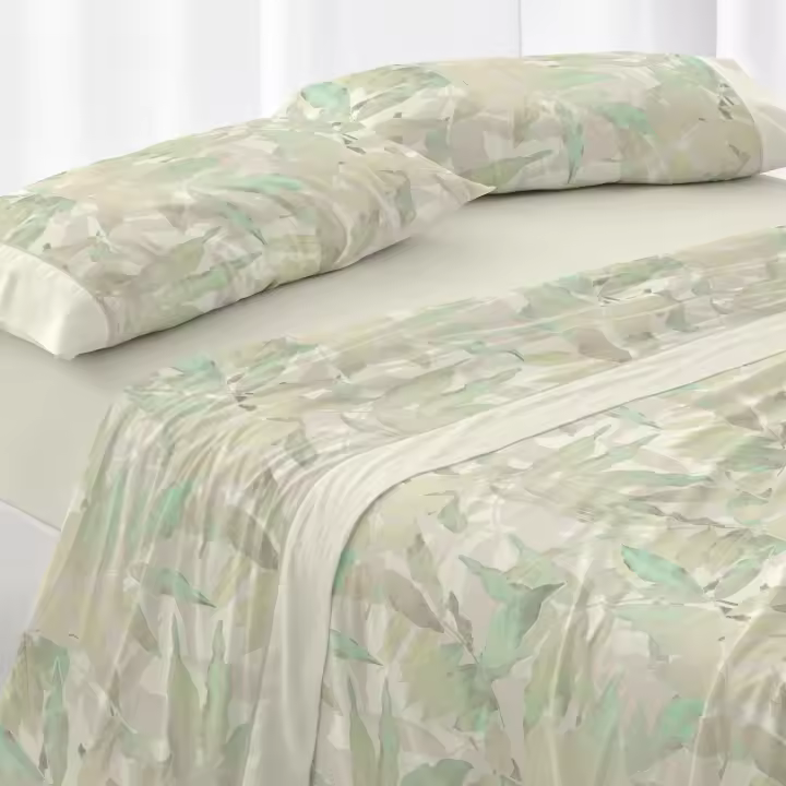 Juego de Sábanas Botánico 50% Algodón | No Hace Bolas | 6 Medidas | Burrito Blanco | Diseño Hojas Verde Oliva | Tacto Suave - 1