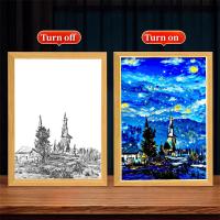 Marco De Fotos Pintura LED Luz Nocturna Lámpara De La Luna Van Gogh Cielo Estrellado Arte Para La Pared Decoración De Habitación Regalos Para Amigos - details 14