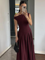 Vestido Maxi De Verano Para Mujer Elegante Y Chic Con Plegado Y Patchwork En Negro Cuello Media-Torço Manga Corta Cintura Alta A-Line Para Oficina Y Calle - details 43