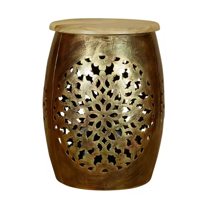 CAPRILO REGALOS & DECORACIÓN Taburete Decorativo de Metal y Madera "Étnico". Muebles Auxiliares. Mesas. Regalos Originales. Decoración . Hogar y Jardín. 33 x 33 x 43 cm - 1