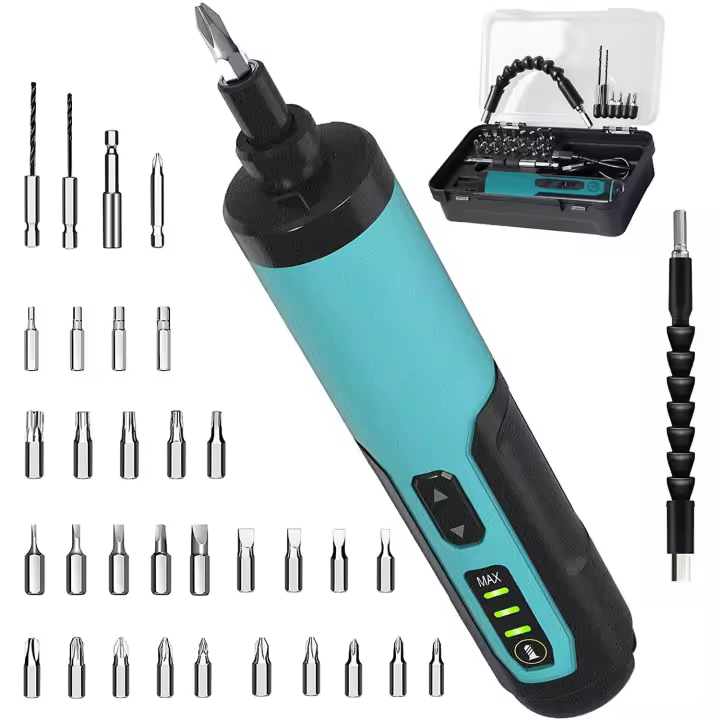 Atornillador Eléctrico,Destornillador Inalámbrico Recargable de 33 puntas, Atornillar y Destornillar Tornillos, USB y LED, Mini Destornillador con Batería de 1,3 Ah, 4 Nm y 10 Nm - 1
