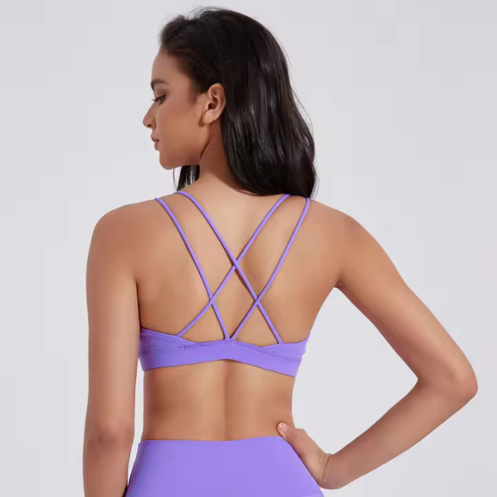 Sujetador De Fitness Para Mujer En Color Sólido Soporte Alto Con Push up Y Padded Espalda Cruzada Hollow Para Yoga Y Gimnasio Deporte Top Tensión Alta Absorbedora De Choque - 1