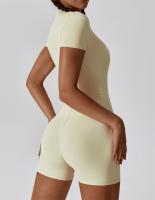 Traje De Yoga Unipersonal Europeo Y Americano Con Cuello Alto Y Cremallera Media Manga Corta Ajustado Para Fitness - details 5